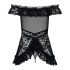 Obsessive Flores - babydoll cu volane și tanga (negru) - L/XL