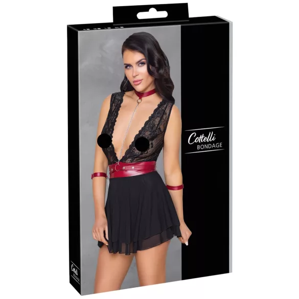 Cottelli Bondage - Babydoll dantelat cu guler (negru) - L
