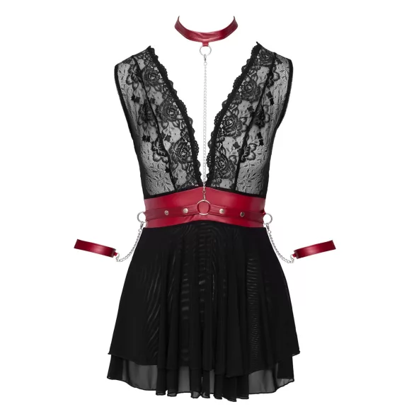 Cottelli Bondage - Babydoll dantelat cu guler (negru) - L
