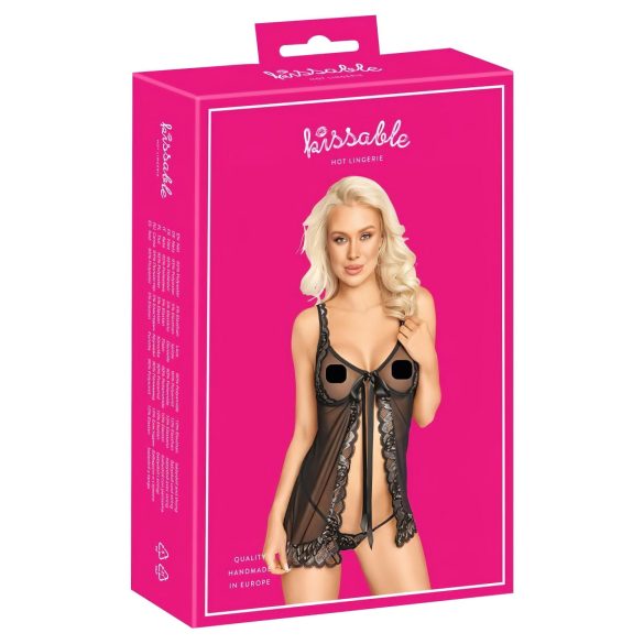Babydoll negru „Sărutabil” cu deschidere seducătoare - L/XL