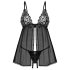 Obsessive Blomentis - babydoll sexy din dantelă - set negru - M/L