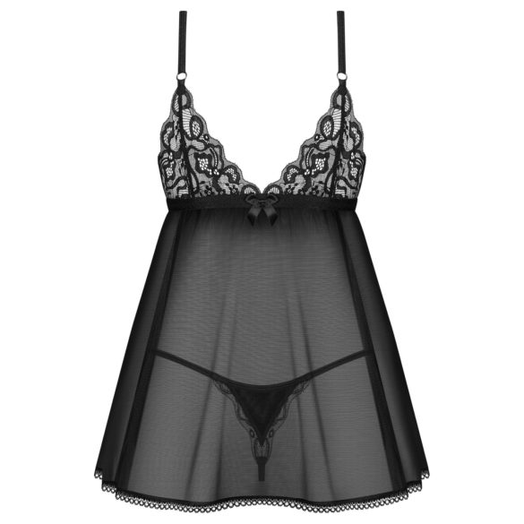Obsessive Blomentis - babydoll sexy din dantelă - set negru - M/L
