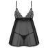 Obsessive Blomentis - babydoll sexy din dantelă - set negru