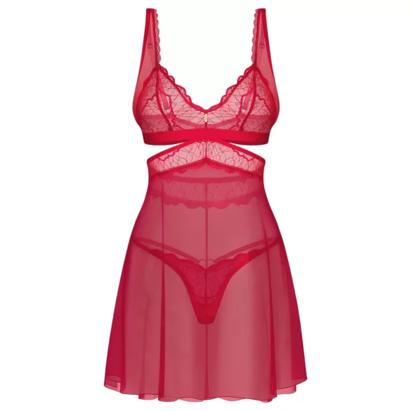 Obsessive - Babydoll dantelă transparentă cu chilot - roșu