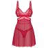 Obsessive Cupide Desir - set babydoll dantelă roșu transparent
