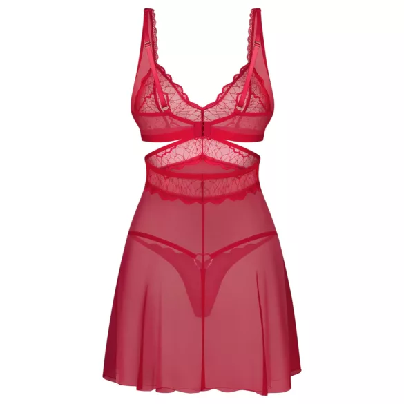 Obsessive - Babydoll dantelă transparentă cu chilot - roșu