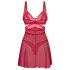 Obsessive Cupide Desir - set babydoll dantelă roșu transparent - L/XL