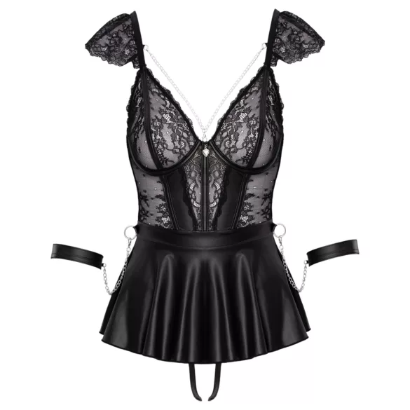 Cottelli Bondage - rochie mini din dantelă cu cătușe (neagră) - L
