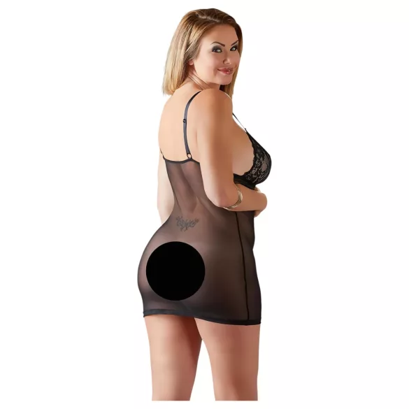 Cottelli Plus Size - babydoll din dantelă transparentă - negru - 2XL