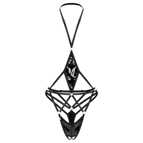 Obsessive - body sexy cu deschidere, bretele, negru