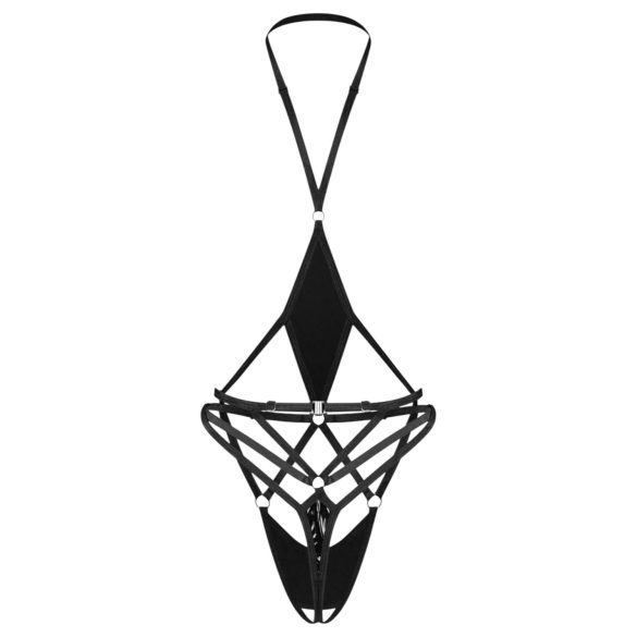 Obsessive - body sexy cu deschidere, bretele, negru - L/XL