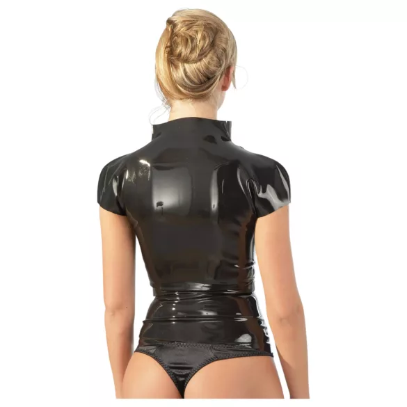 Latex - top damă scurt cu fermoar - negru - M