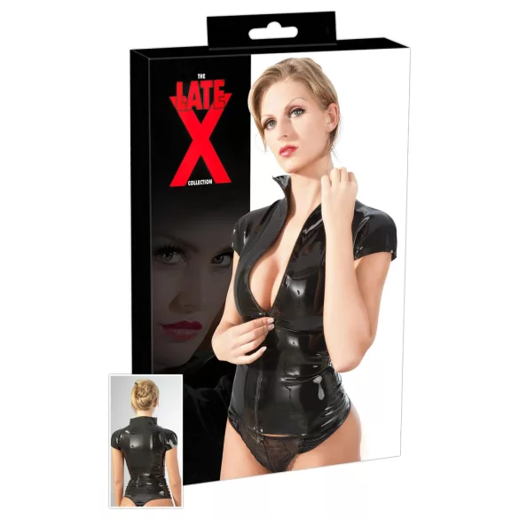 Top scurt pentru femei Late X cu fermoar (negru), cu mânecă scurtă - XL