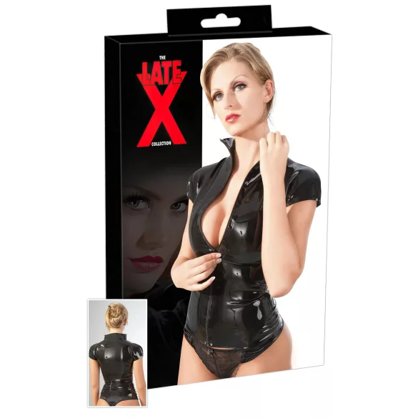 Latex - top damă scurt cu fermoar - negru - 2XL