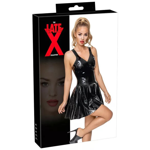 LATEX - rochie mini cu fustă cu volane (negru) - M