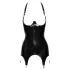 Late X - top tip body cu portjartier din latex cu coș deschis (negru) - M