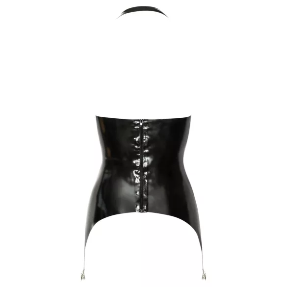 Late X - top tip body cu portjartier din latex cu coș deschis (negru) - M