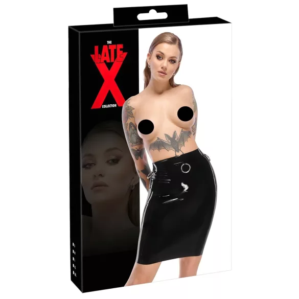 LATEX - fustă midi din latex (negru) - 2XL