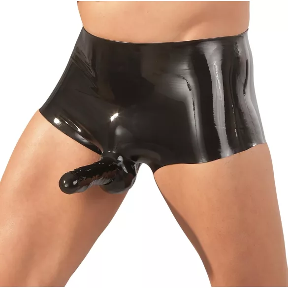LATEX - boxeri cu mânecă pentru penis - latex negru - L/XL