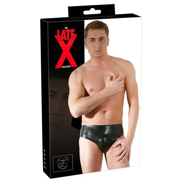 LATEX - Chiloți bărbătești cu dildo anal și spațiu pentru penis (negru)
