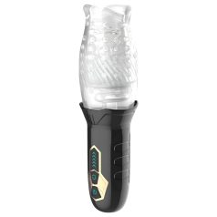   Leopard Bellucci 360 - masturbator rotativ-vibrator - transparent-negru