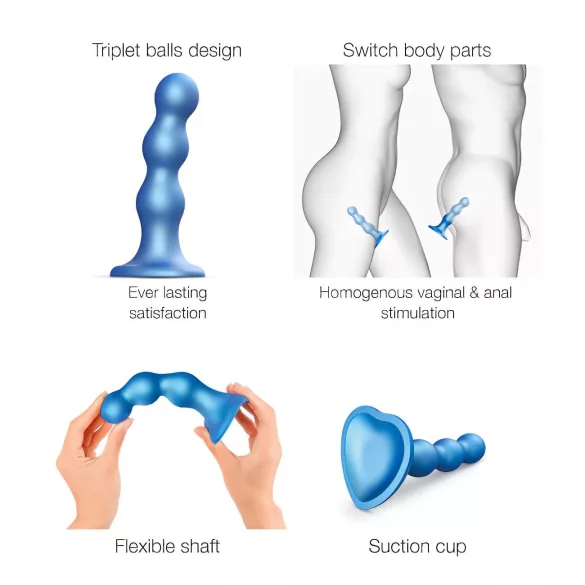 Strap-on-me Balls S - dildo cu bile - ventuză - silicon albastru