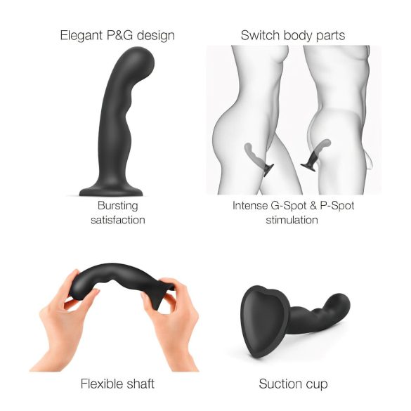 Strap-on-me - dildo dublu curbat cu ventuză - silicon negru S