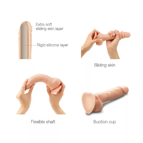 Strap-on-me - dildo cu două straturi - ventuză - culoare naturală - S
