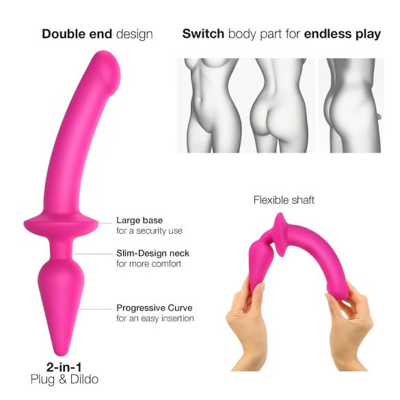 Strap-on-me Swith Semi-Realistic L - Dildo 2în1 din silicon (roz)