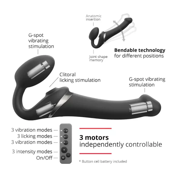 Strap-on-me S - vibrator strap-on cu unde de aer - silicon negru
