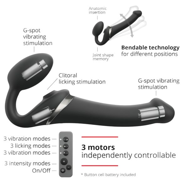 Strap-on-me - Vibrator strap-on cu unde de aer M - silicon negru