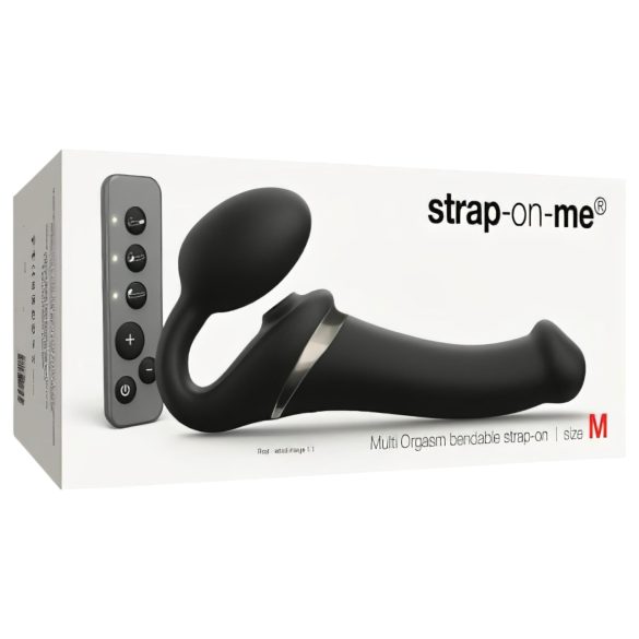 Strap-on-me - Vibrator strap-on cu unde de aer M - silicon negru