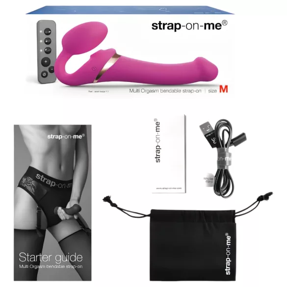 Strap-on-me M - vibrator cu curea, cu unde de aer (roz)