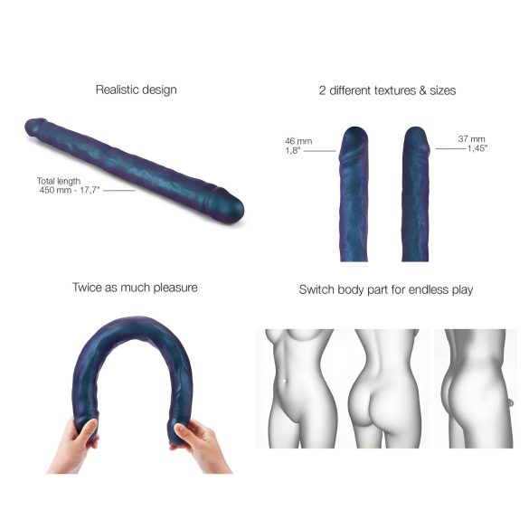 Strap-on-me - dildo dublu - silicon - albastru metalic
