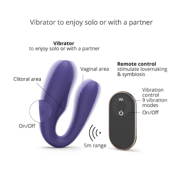 Love to Love - vibrator pentru cuplu cu telecomandă, reîncărcabil - violet
