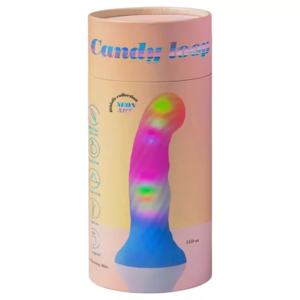 Love to Love Candy Loop - dildo din silicon cu LED luminos (roz-albastru) - 16,9 cm