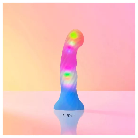 Love to Love Candy Loop - dildo din silicon cu LED luminos (roz-albastru) - 16,9 cm