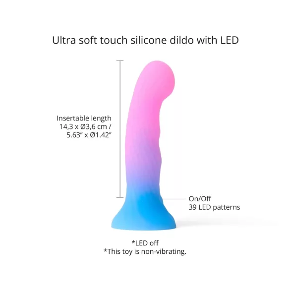 Love to Love Candy Loop - dildo din silicon cu LED luminos (roz-albastru) - 16,9 cm