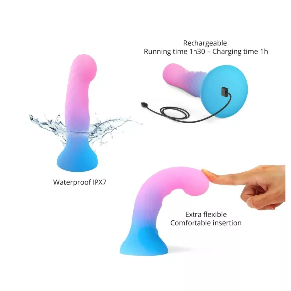 Love to Love Candy Loop - dildo din silicon cu LED luminos (roz-albastru) - 16,9 cm