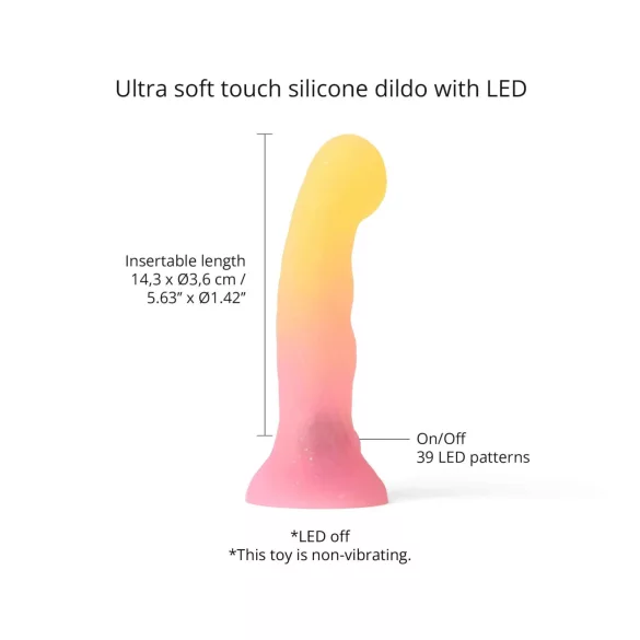 Love to Love Sugar Bomb - dildo din silicon cu LED luminos (roz-galben) - 16,9 cm