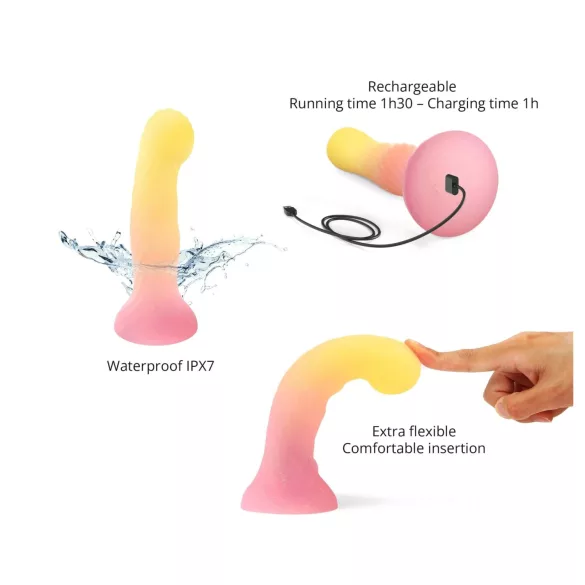 Love to Love Sugar Bomb - dildo din silicon cu LED luminos (roz-galben) - 16,9 cm