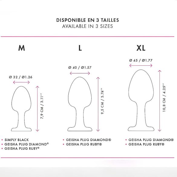 Dorcel - dop anal Geisha cu piatră roz - negru, mărime M