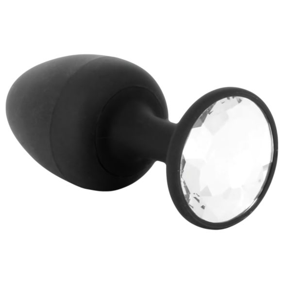 Plug anal Geisha cu diamant - mare, negru cu piatră albă