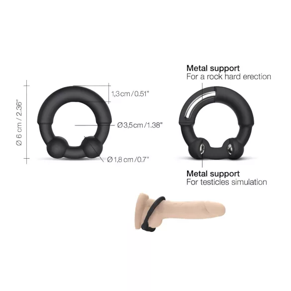 Dorcel - inel pentru penis cu insert metalic - silicon negru