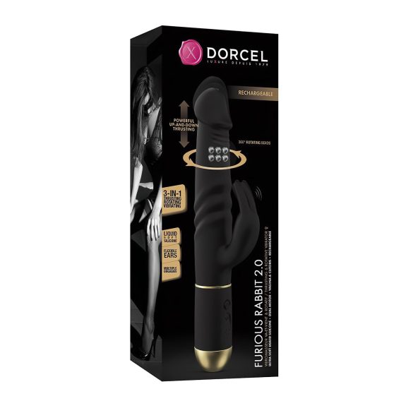 Dorcel - Vibrator rabbit cu thrusting și stimulare clitoris - silicon negru