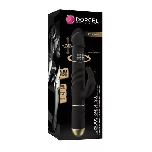 Dorcel - Vibrator rabbit cu thrusting și stimulare clitoris - silicon negru