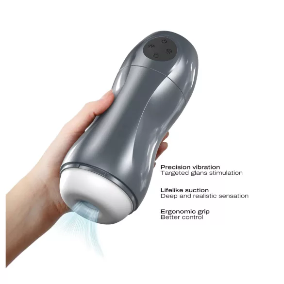Dorcel Blowjoy Vibe - masturbator cu aspirație și vibrații, cu acumulator (gri)