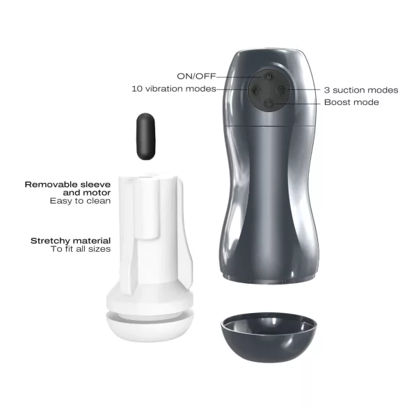 Dorcel Blowjoy Vibe - masturbator cu aspirație și vibrații, cu acumulator (gri)