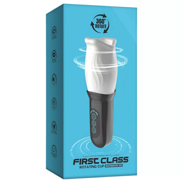 Funny Me First Class - masturbator rotativ tip gură - alb-negru