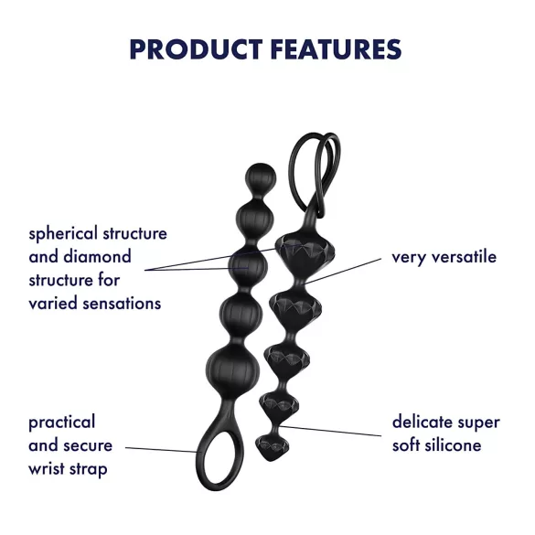 Satisfyer Love Beads - set dopuri anale cu bile - silicon negru